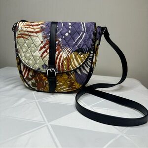 New Vera Bradley Slim Saddle Bag Painted Feathers Crossbody Multicolored Purse